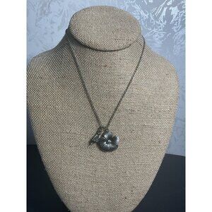 Silver Tone Owl & Flower Pendant Necklace